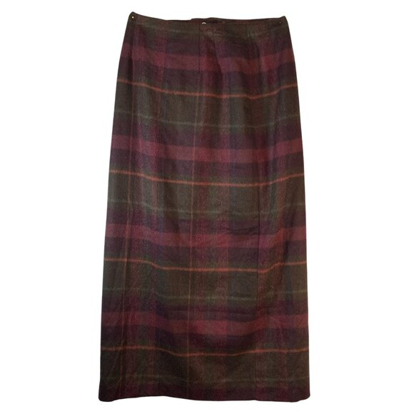 Talbots Womens Size 8 Wool Tartan Midi Wrap Skirt Burgundy Plaid Made In USA NWT - Picture 7 of 12